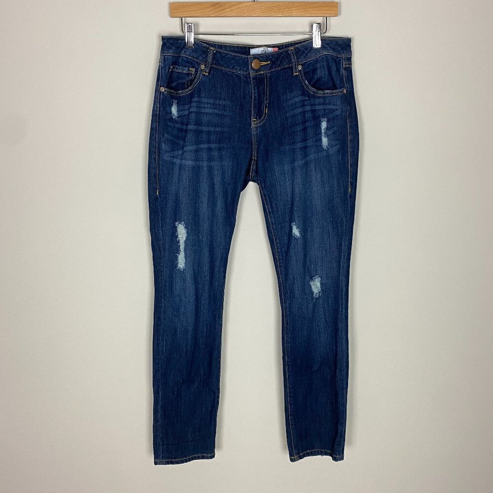 Cabi Slim Boyfriend Jeans Distressed Womens 8 Dark Wash Straight Leg
